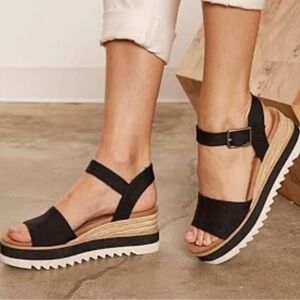 TOMS Diana Espadrille Black /Tan Wedge Sandal - Women's Size 6.5‎